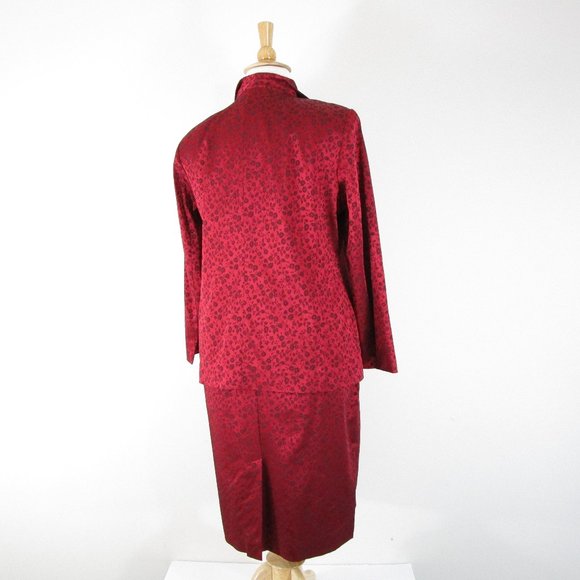 Elana By Tanner Plus Size Red Black Floral Jacquard Skirt Suit Size 14 Formal - Picture 9 of 16